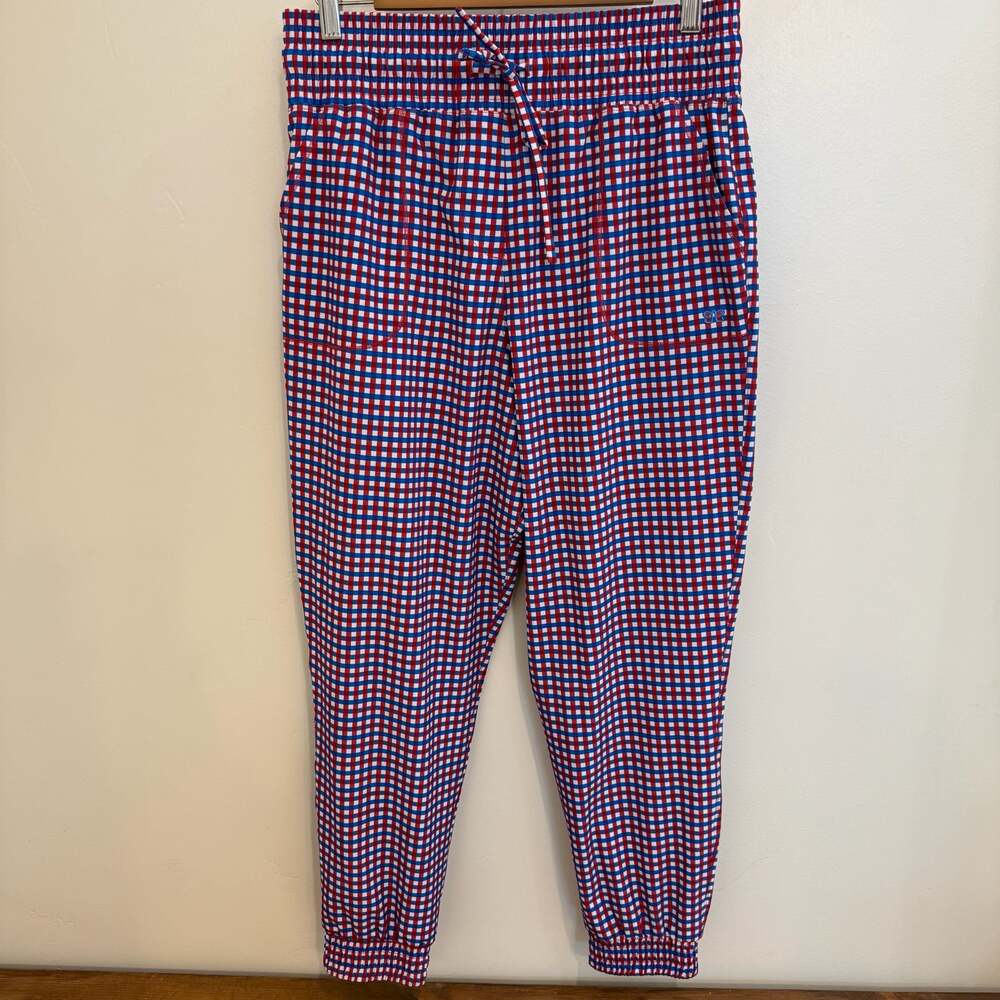 Albion Fit Gingham Jogger Pants Red White Blue Size M Petite